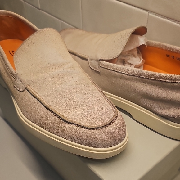Santoni Beige Suede Loafers Box And Dust Covers Included